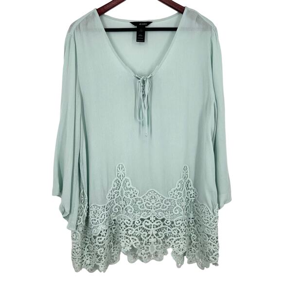 Ali Miles Tops - Ali Miles Sz Large Seafoam Green Long Sleeve Wearable Art Lace Blouse Shirt Top